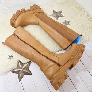 Steve Madden Wayde tall lug sole boots tan camel brown leather women's size 8